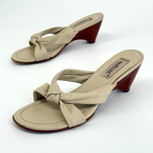 Matisse Leather Heeled Sandals Sz 7.5 Made in Brazil Y2K Retro Cone Kitten Heel - Picture 2 of 10